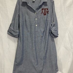 Texas A&M Blue Button-Up Shirt Dress with Logo